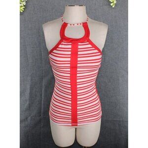 Lululemon Women's Hip To Be Zen Yoga Halter Top Red Striped Bra Sz 2